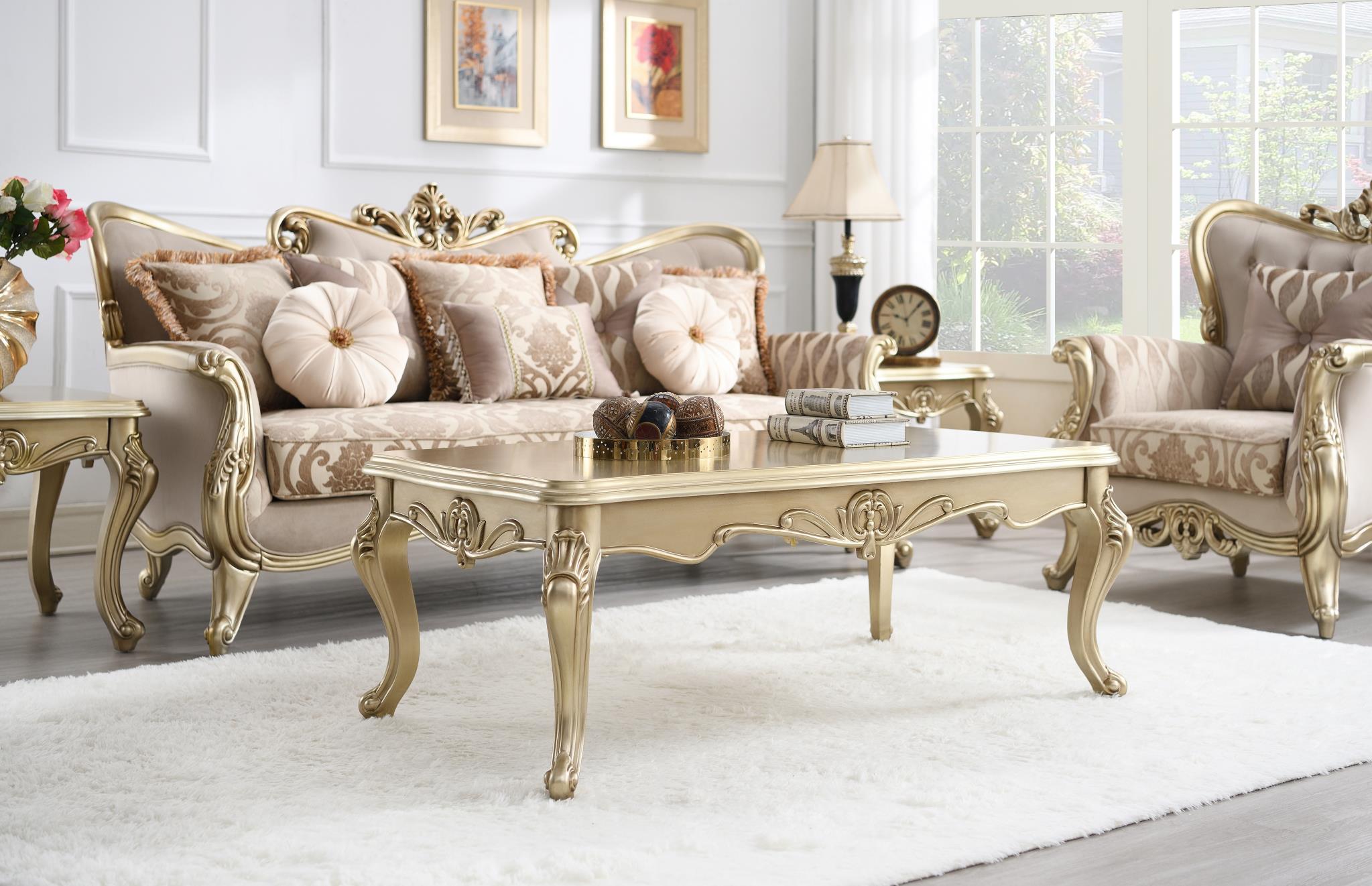 Traditional Champagne Gold Coffee Table & 2 End Tables (3-Piece Set) – T199-3PC