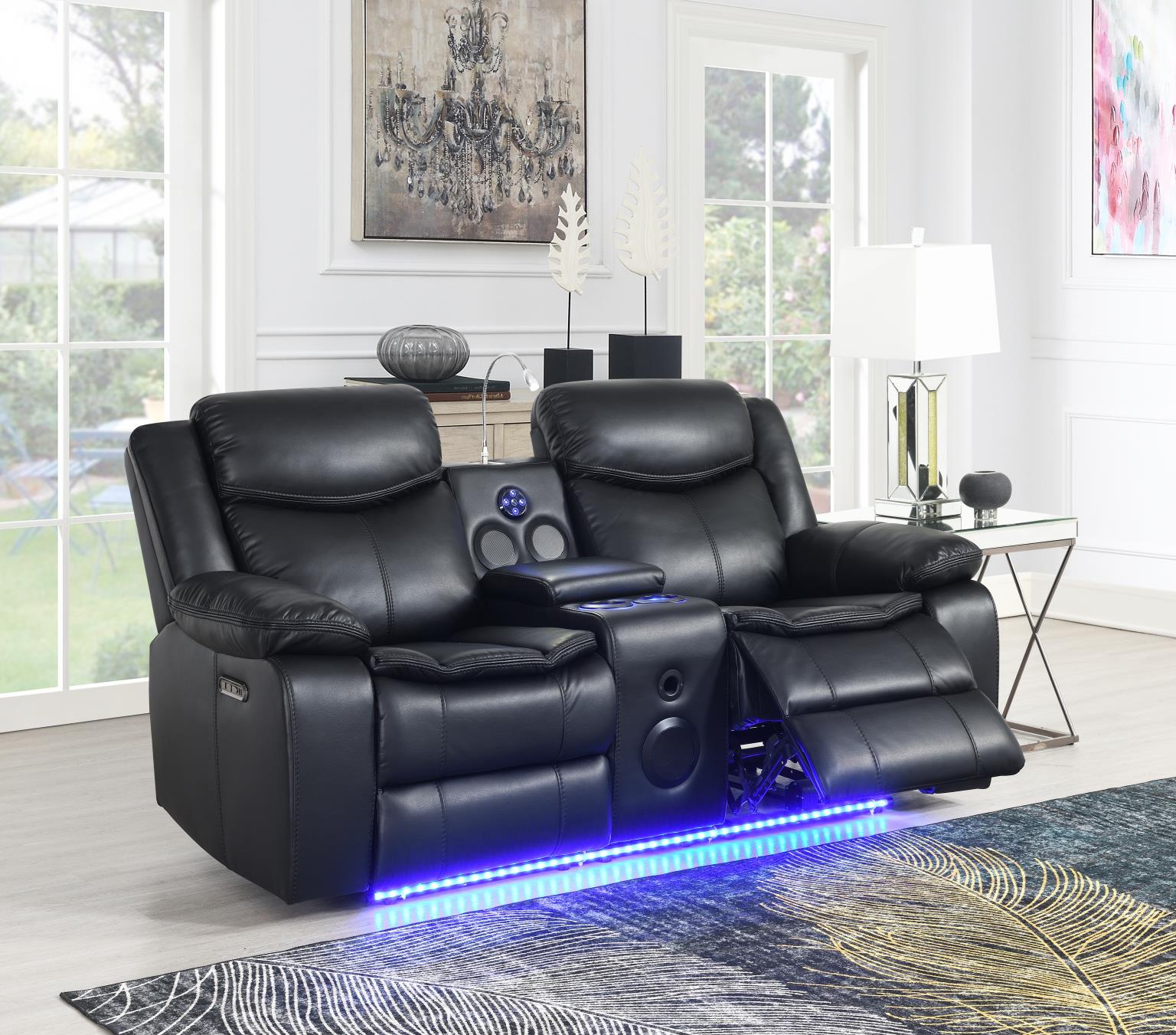 Black Power Reclining Loveseat w/LED & Speaker – U100-L