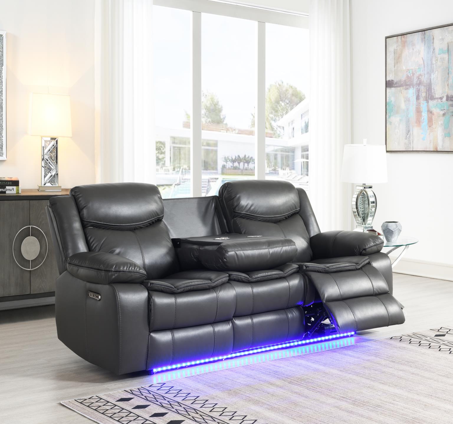 Gray Power Reclining Sofa w/LED – U101-S