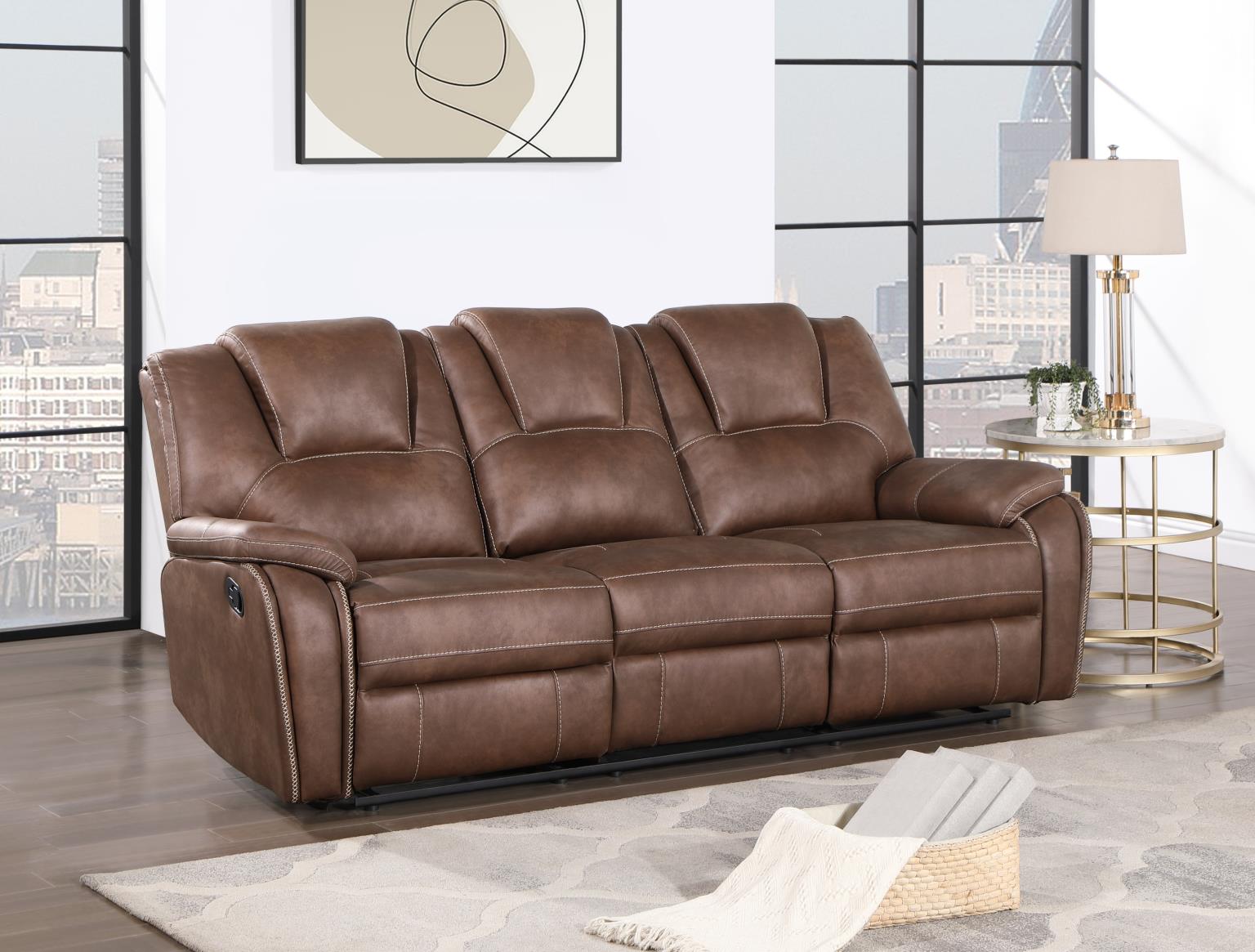 Brown Motion Sofa w/Dropdown Table – U120-S
