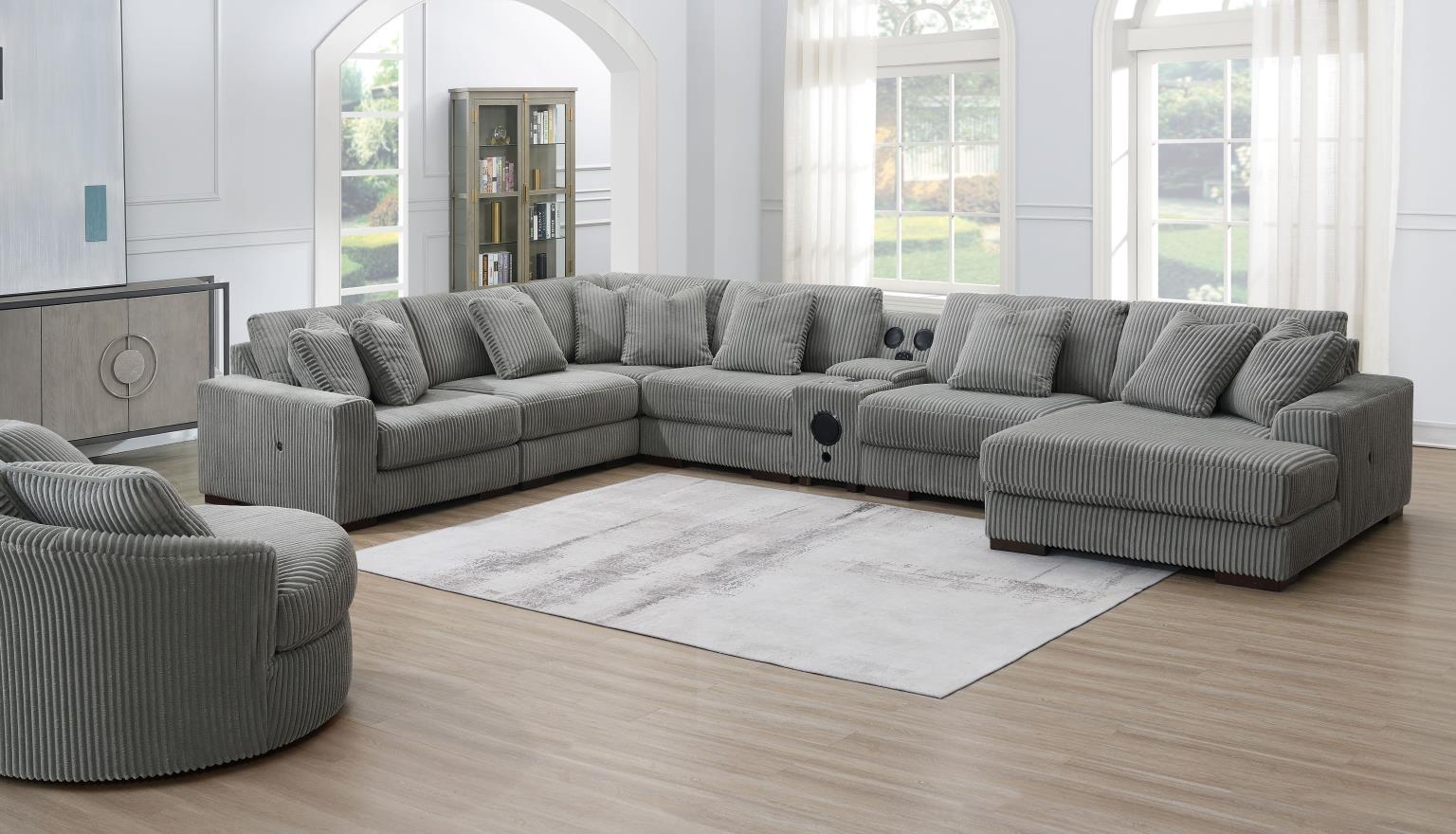 Gray Corduroy Convertible Sectional – U243-6PC-CHAISE