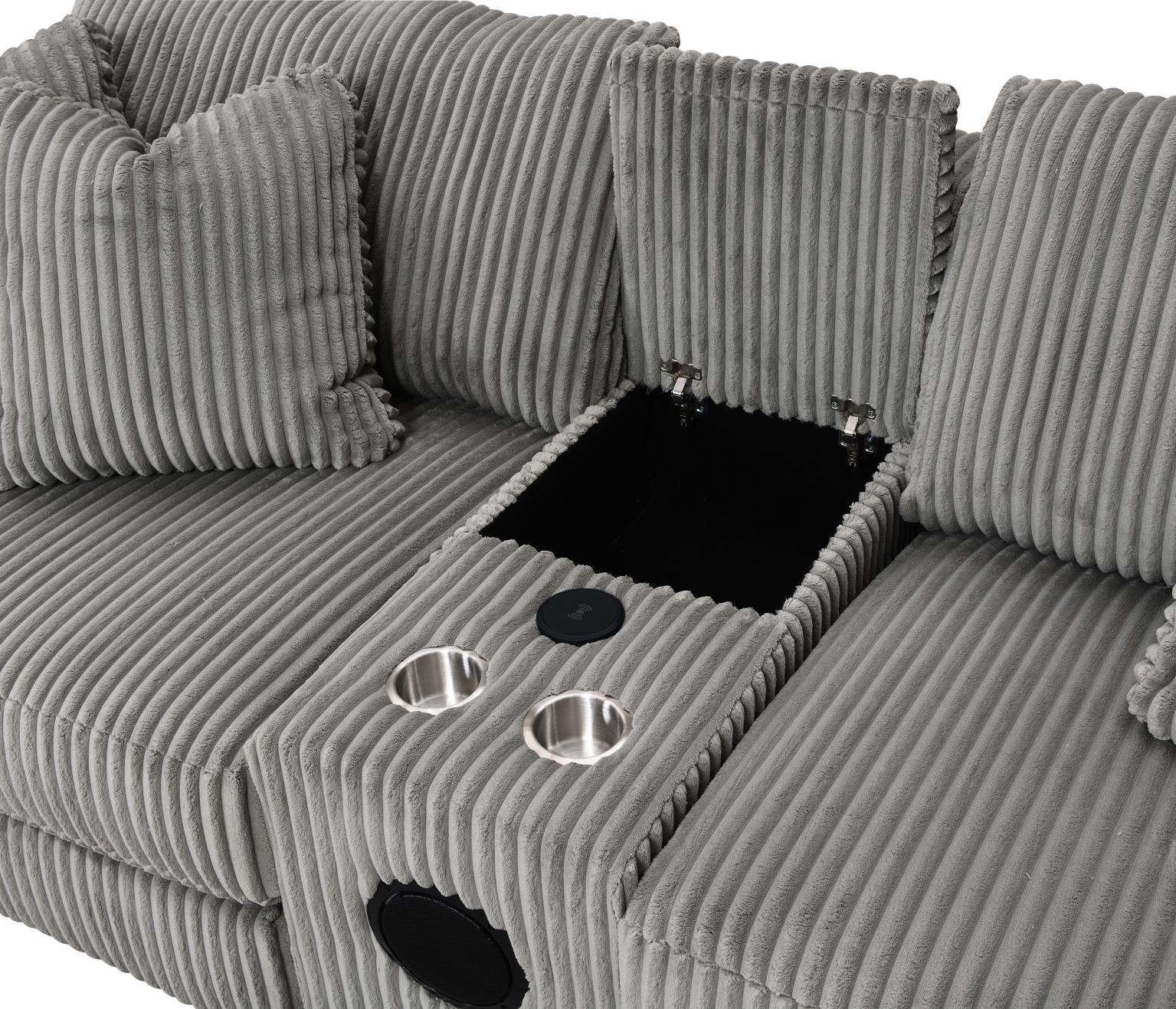 Gray Corduroy Convertible Sectional – U243-6PC-CHAISE