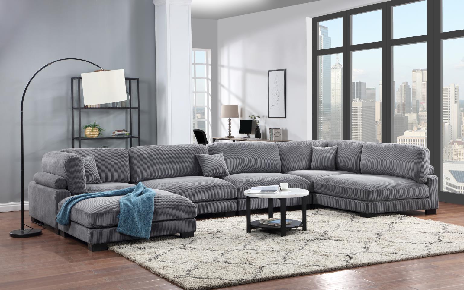 Gray Corduroy Sectional with Ultra Plush Foam – U253-6PC