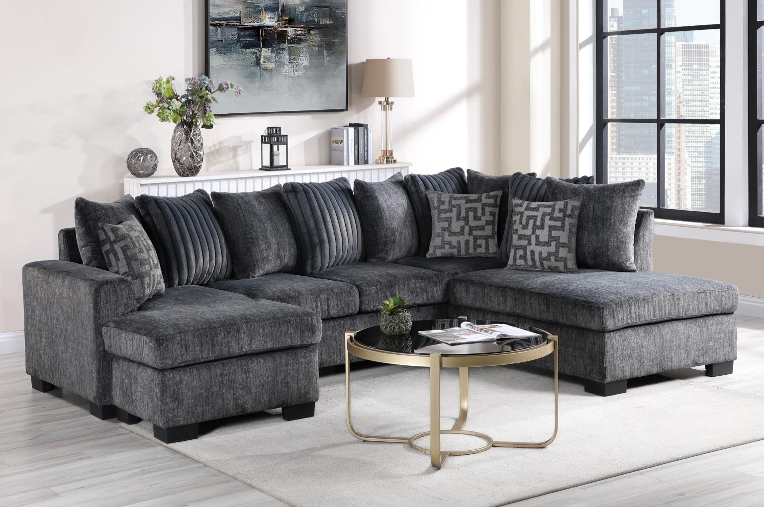 Charcoal Chenille 3-Piece Sectional – U264