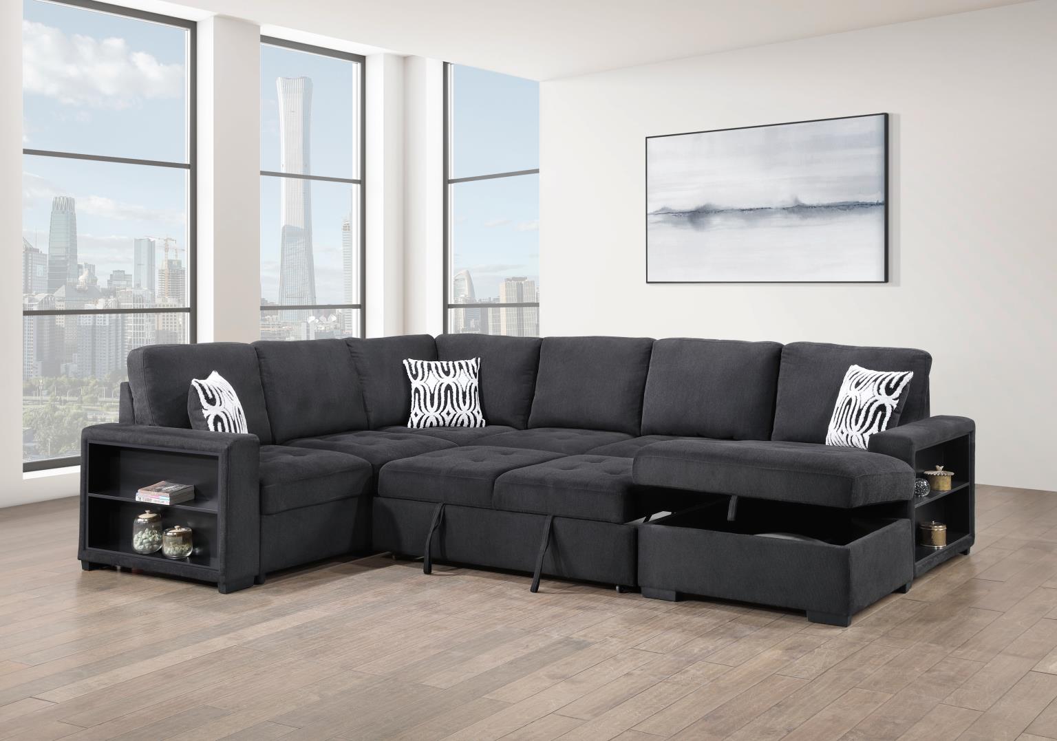 Black 3PC Sectional with USB (Type A+C) – U274