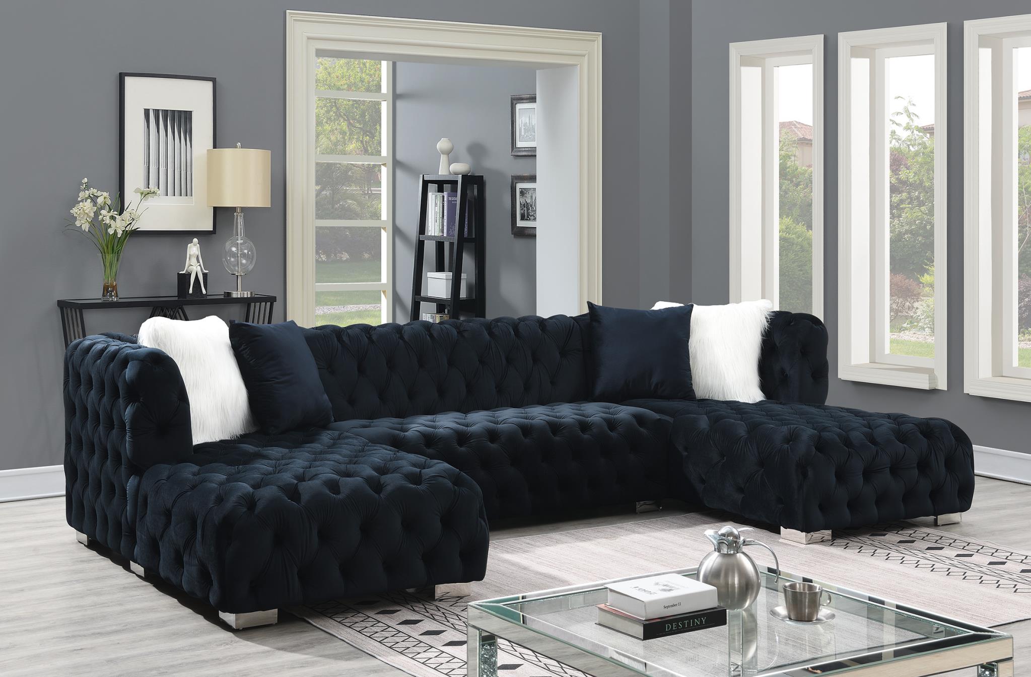 Black 3PC Sectional (Two Chaises) – U285-BLK