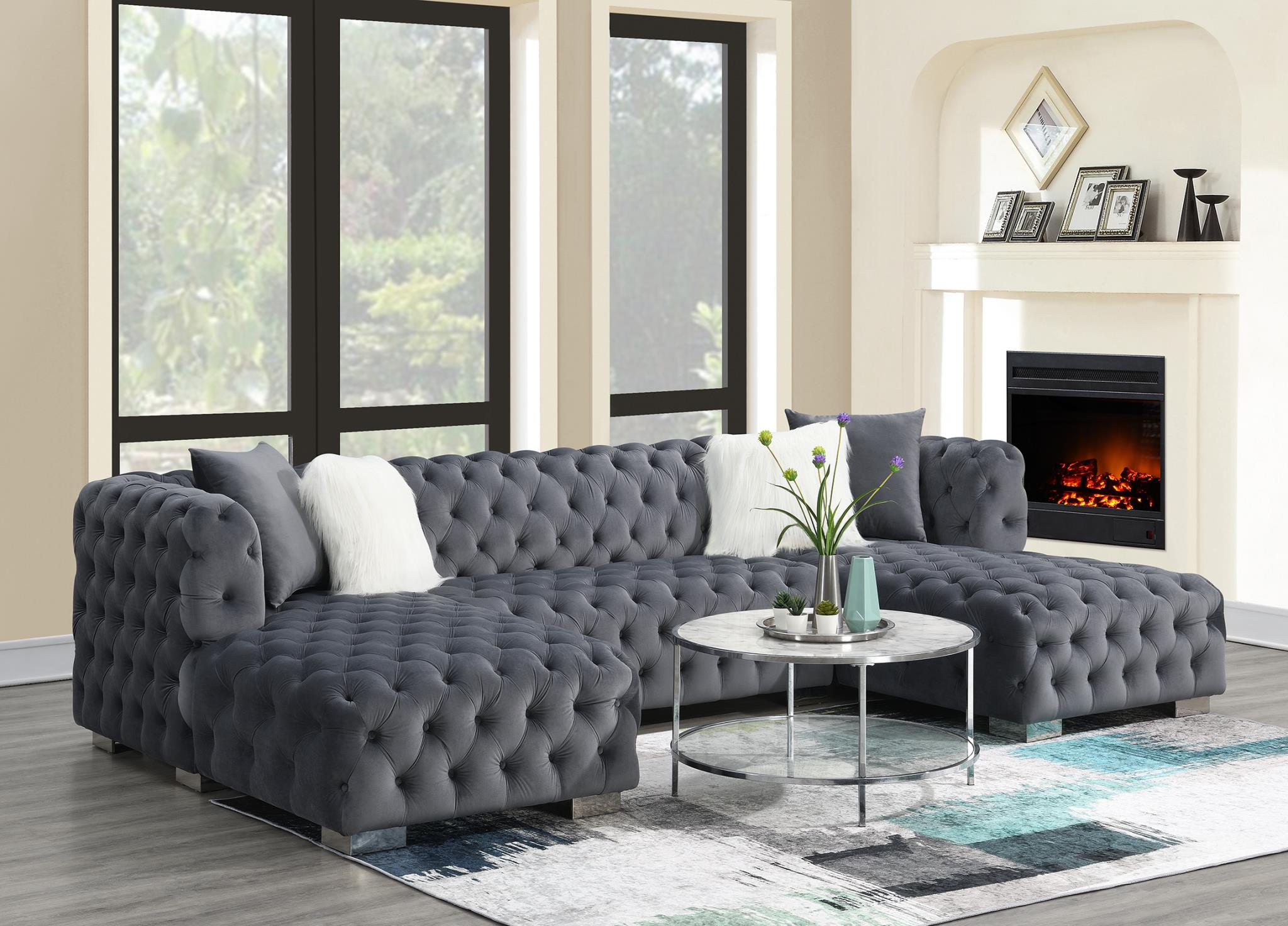 Dark Gray 3PC Sectional (Two Chaises) – U287-GRY