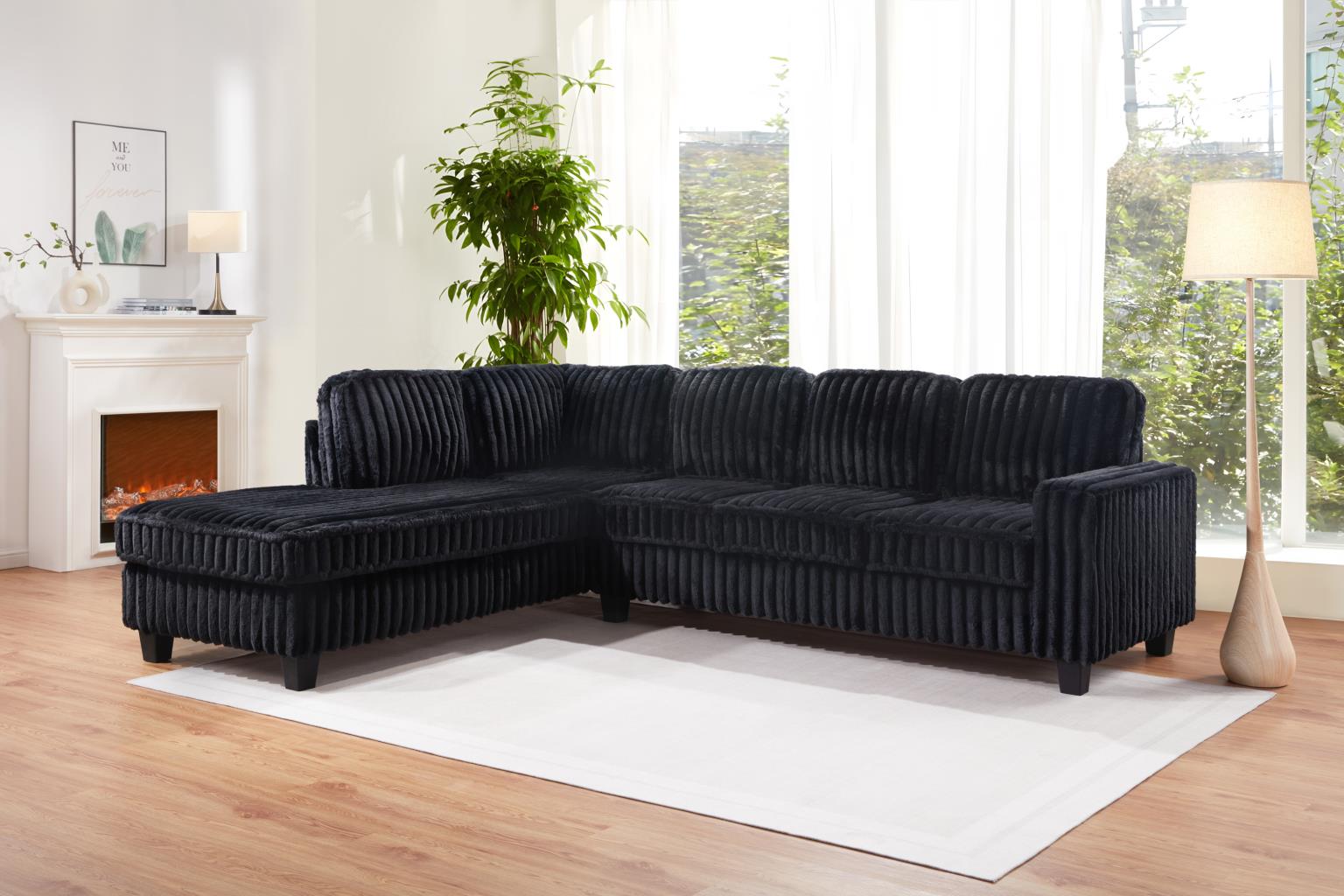 Black Corduroy 2PC Sectional – U320
