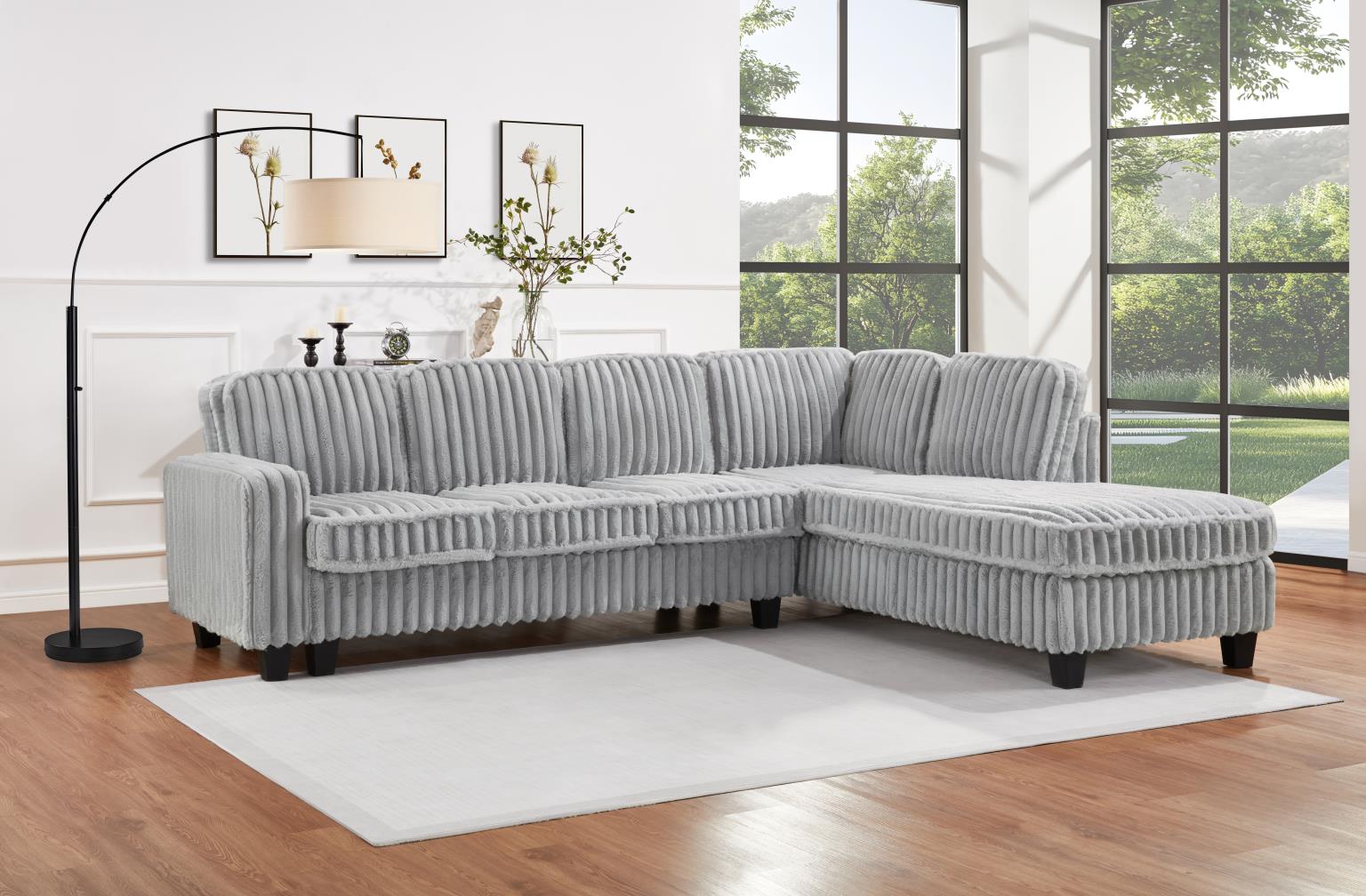 Gray Corduroy 2PC Sectional – U321