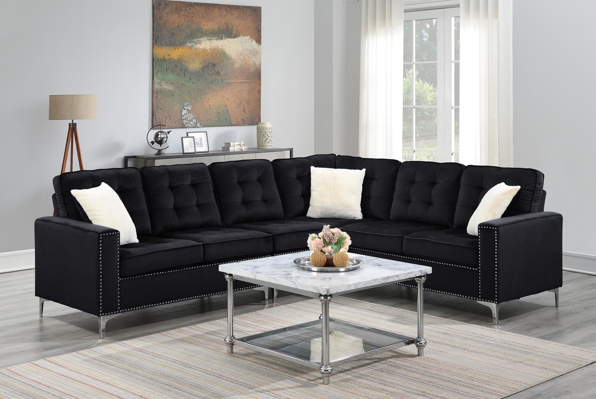 Black Velvet 4PC Sectional – U331
