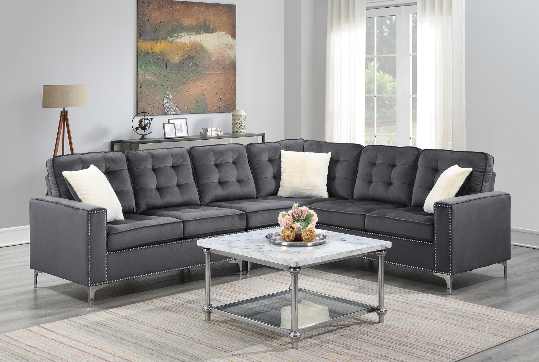 Dark Gray Velvet 4PC Sectional – U333