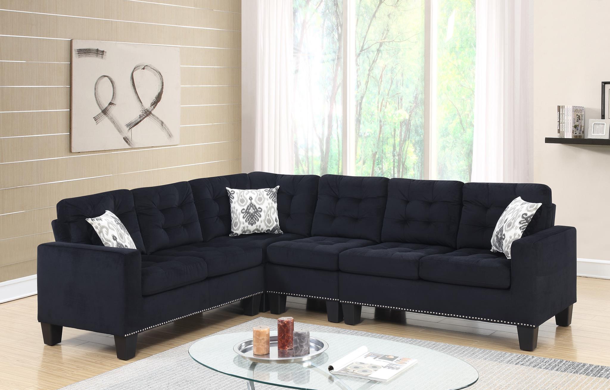 Black Velvet 4PC Sectional – U336