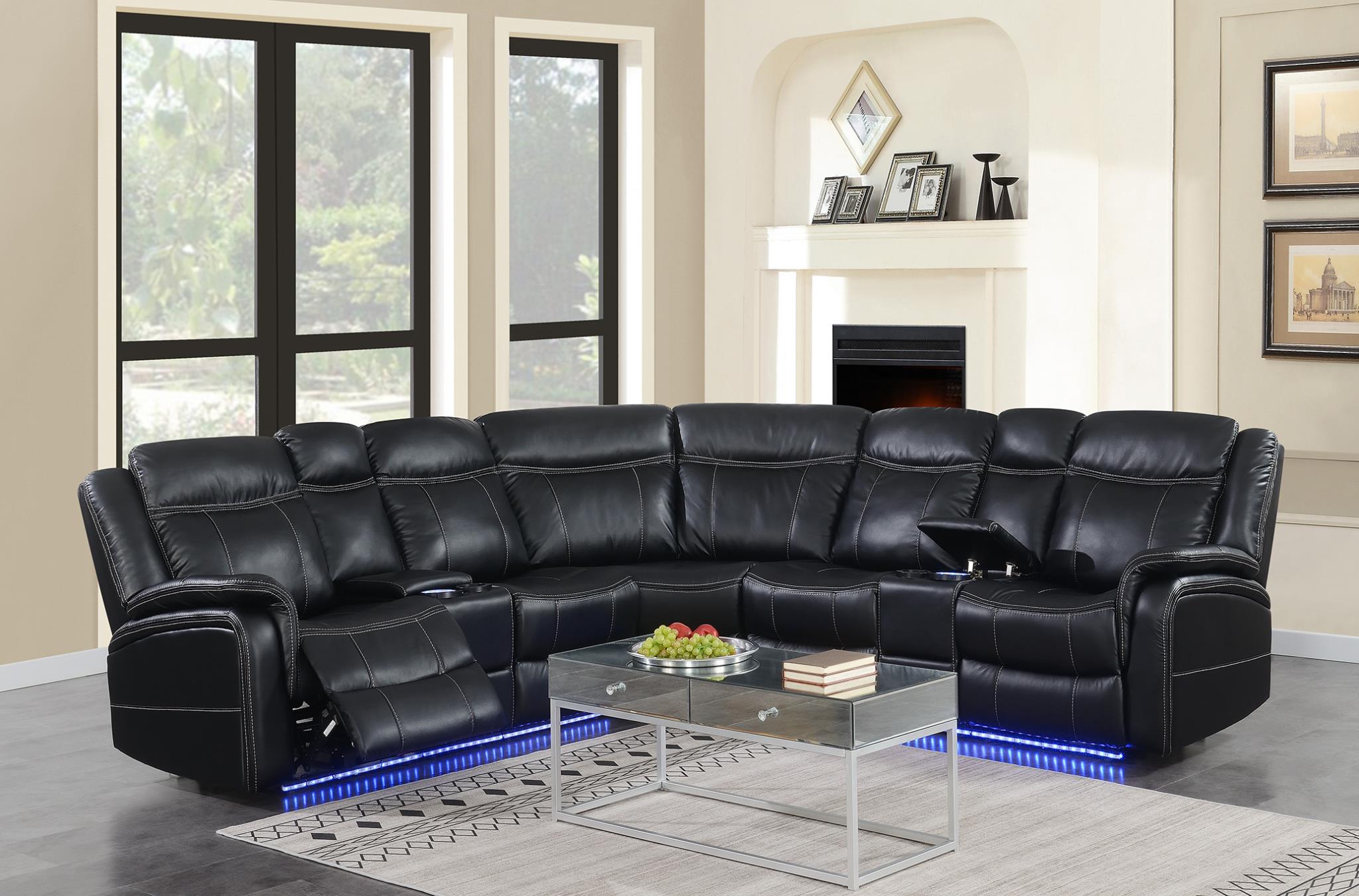 Black Gel Leather Power Reclining Sectional – U35-BK