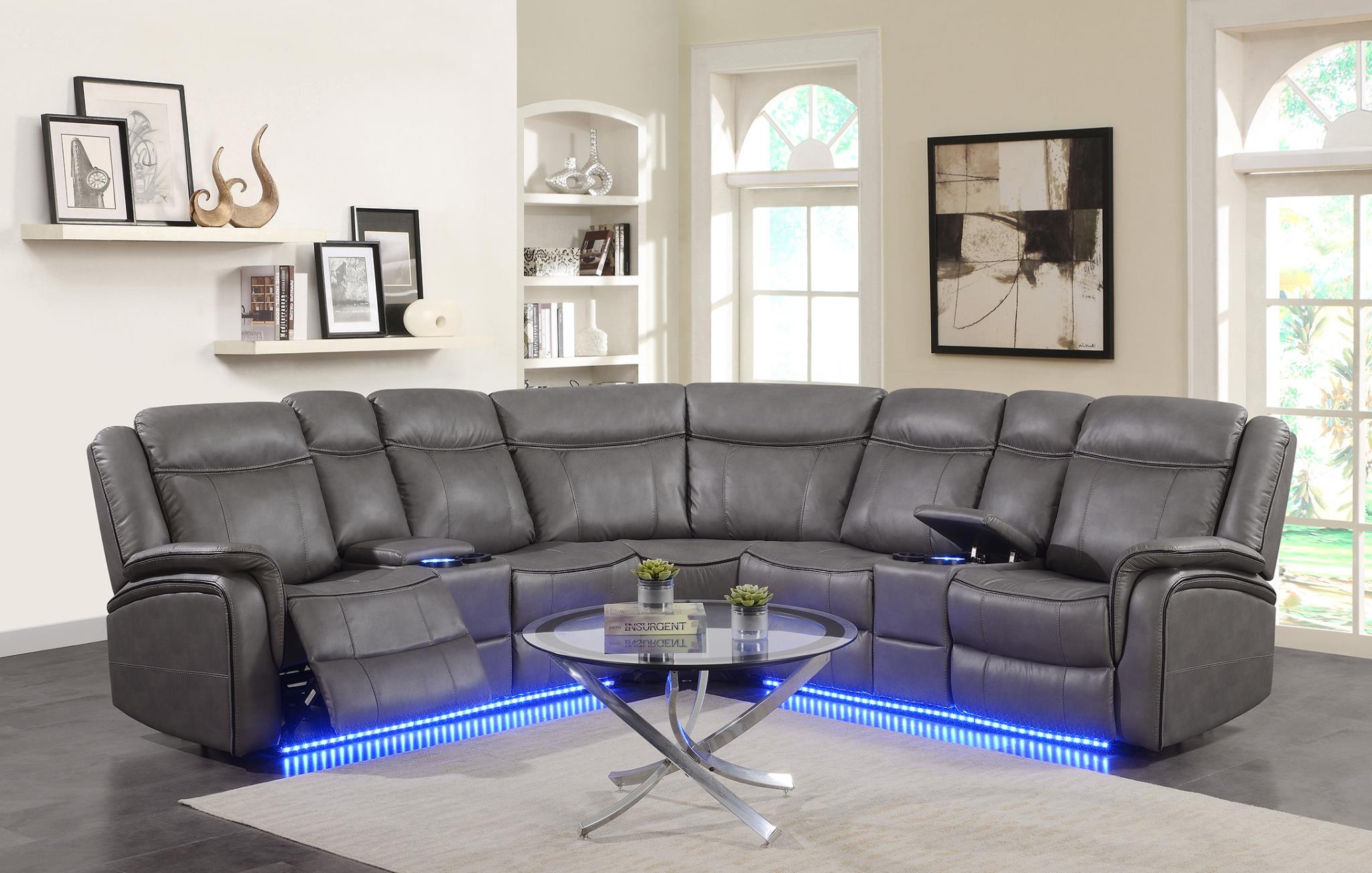 Gray Gel Leather Power Reclining Sectional – U36-GRY
