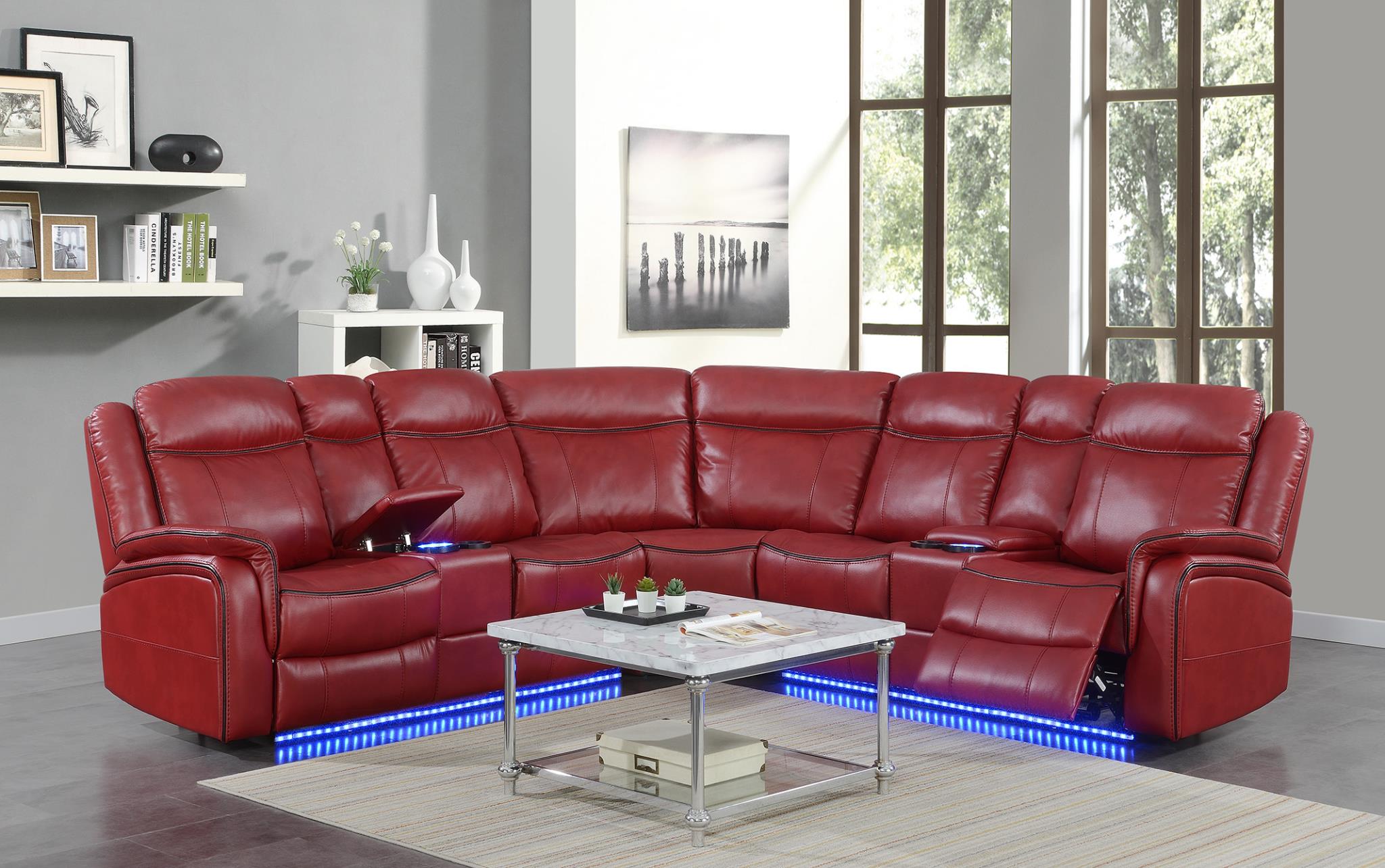 Red Gel Leather Power Reclining Sectional – U37-RD