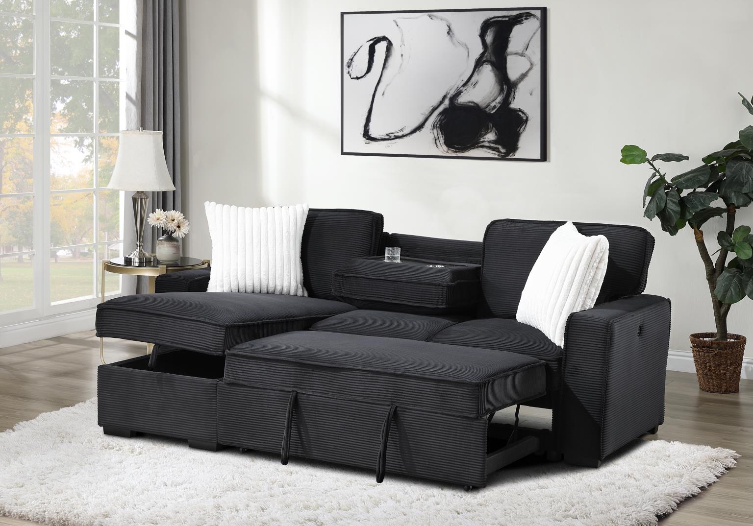 Black Sofa Chaise Sectional – U392