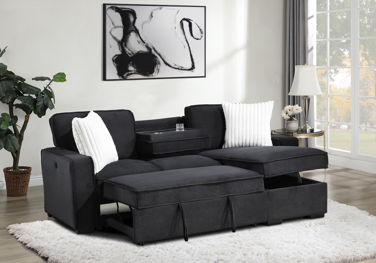 Black Sofa Chaise Sectional – U392