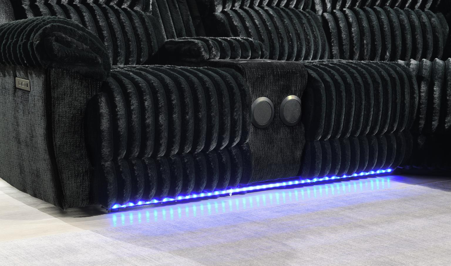 Black Corduroy Power Sectional with Bluetooth – U60