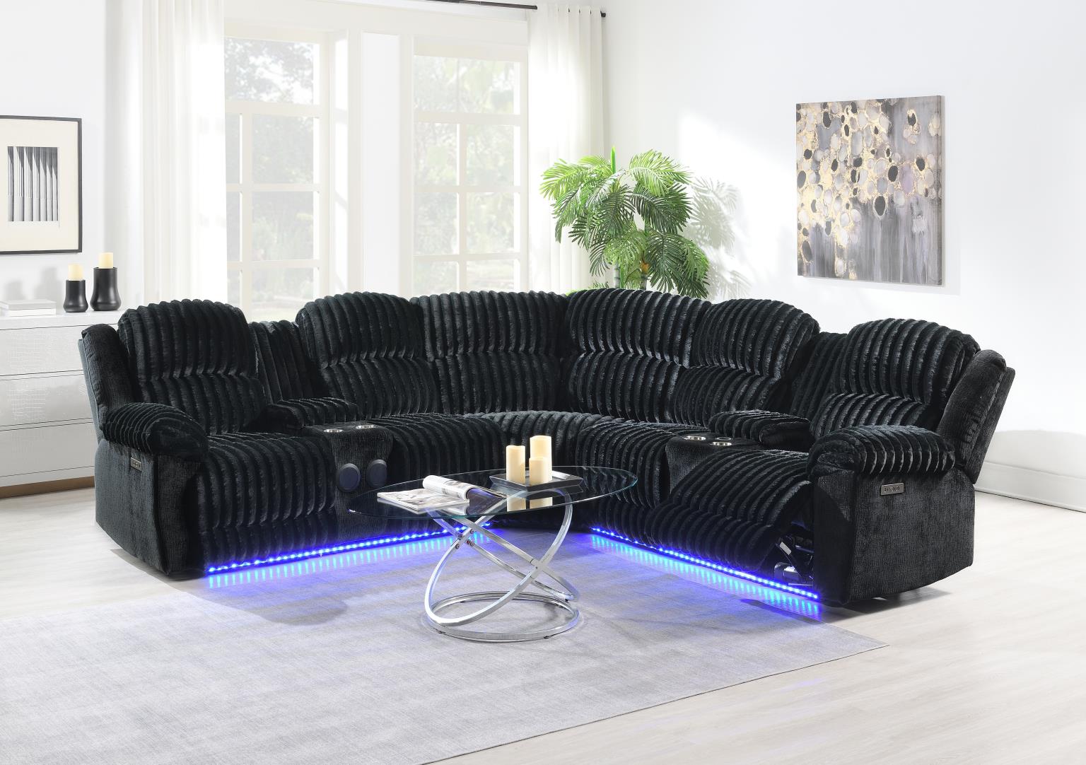 Black Corduroy Power Sectional with Bluetooth – U60