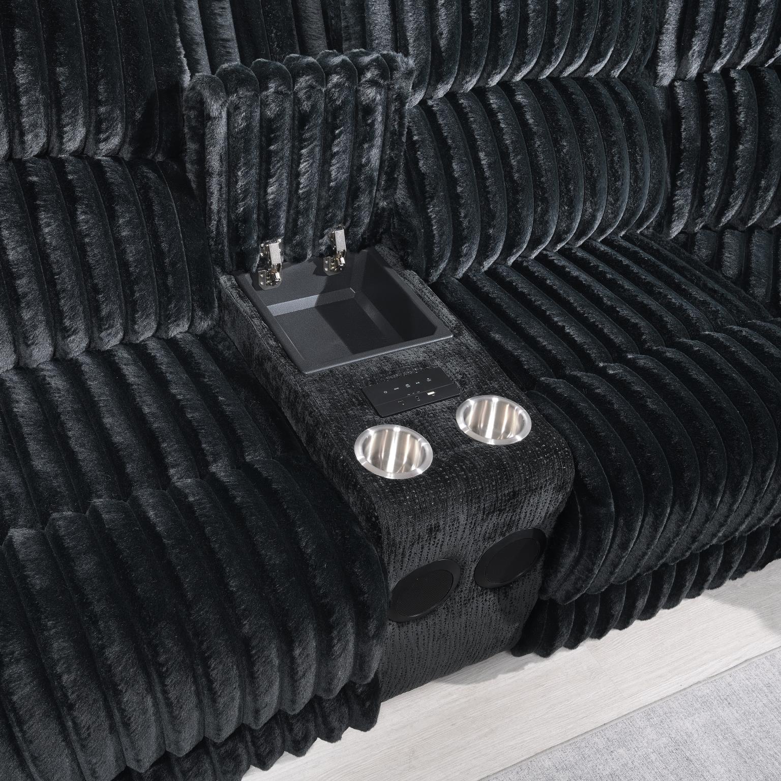 Black Corduroy Power Sectional with Bluetooth – U60