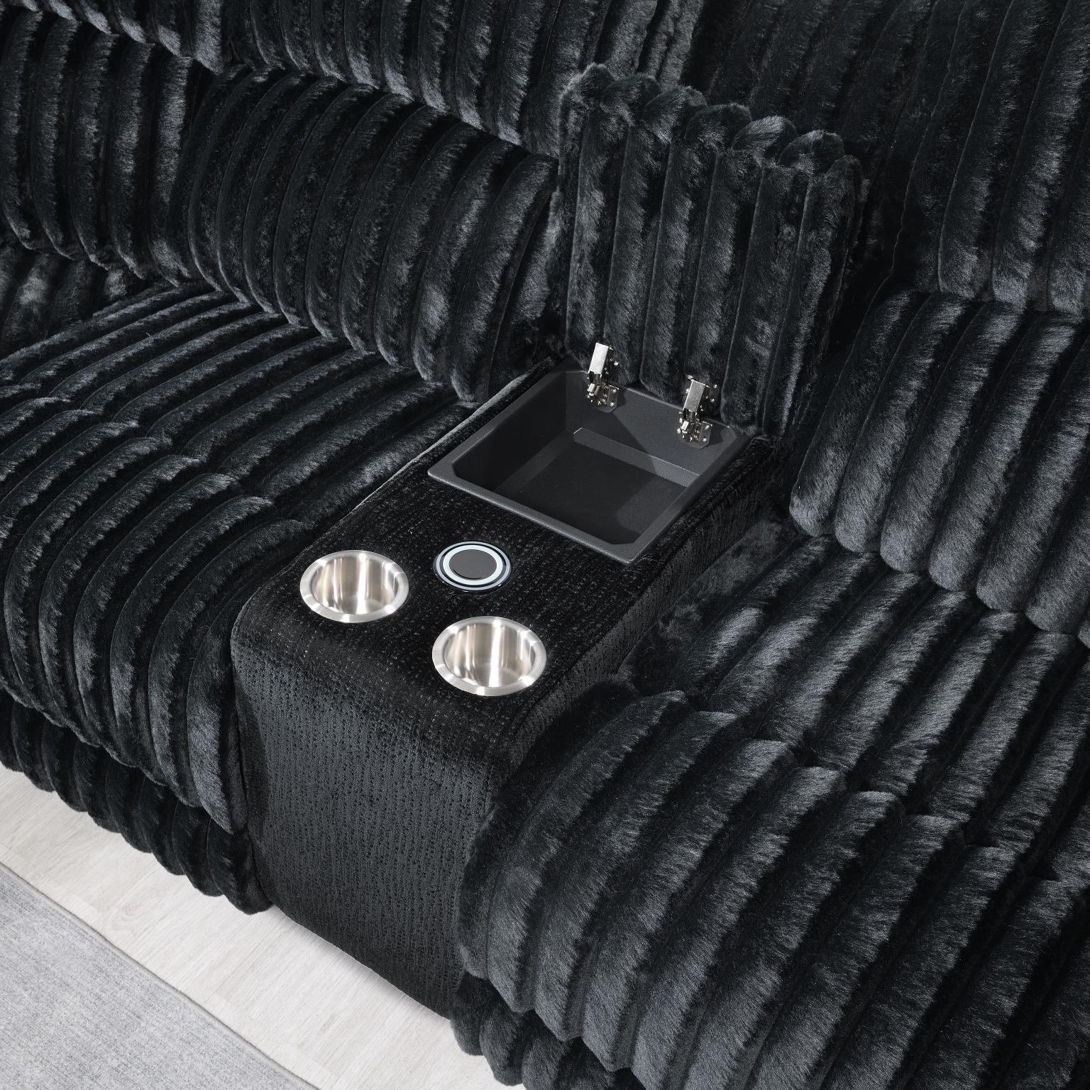 Black Corduroy Power Sectional with Bluetooth – U60