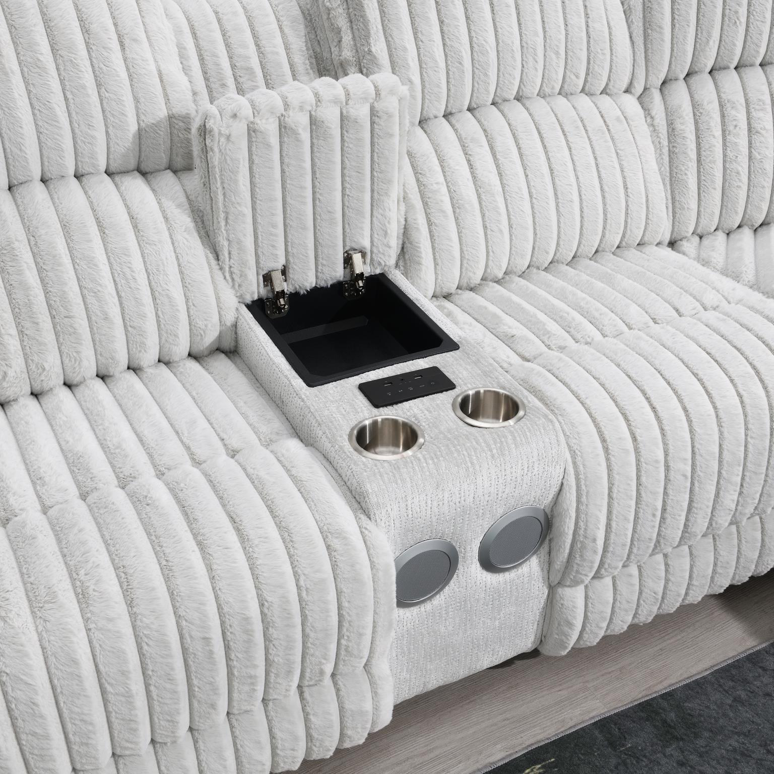 Gray Corduroy Power Sectional with Bluetooth – U61