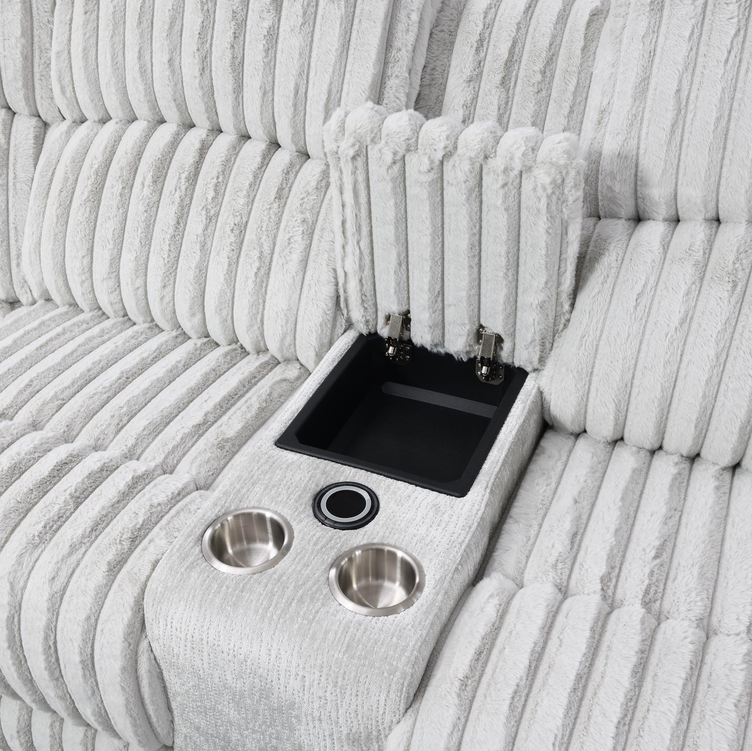 Gray Corduroy Power Sectional with Bluetooth – U61