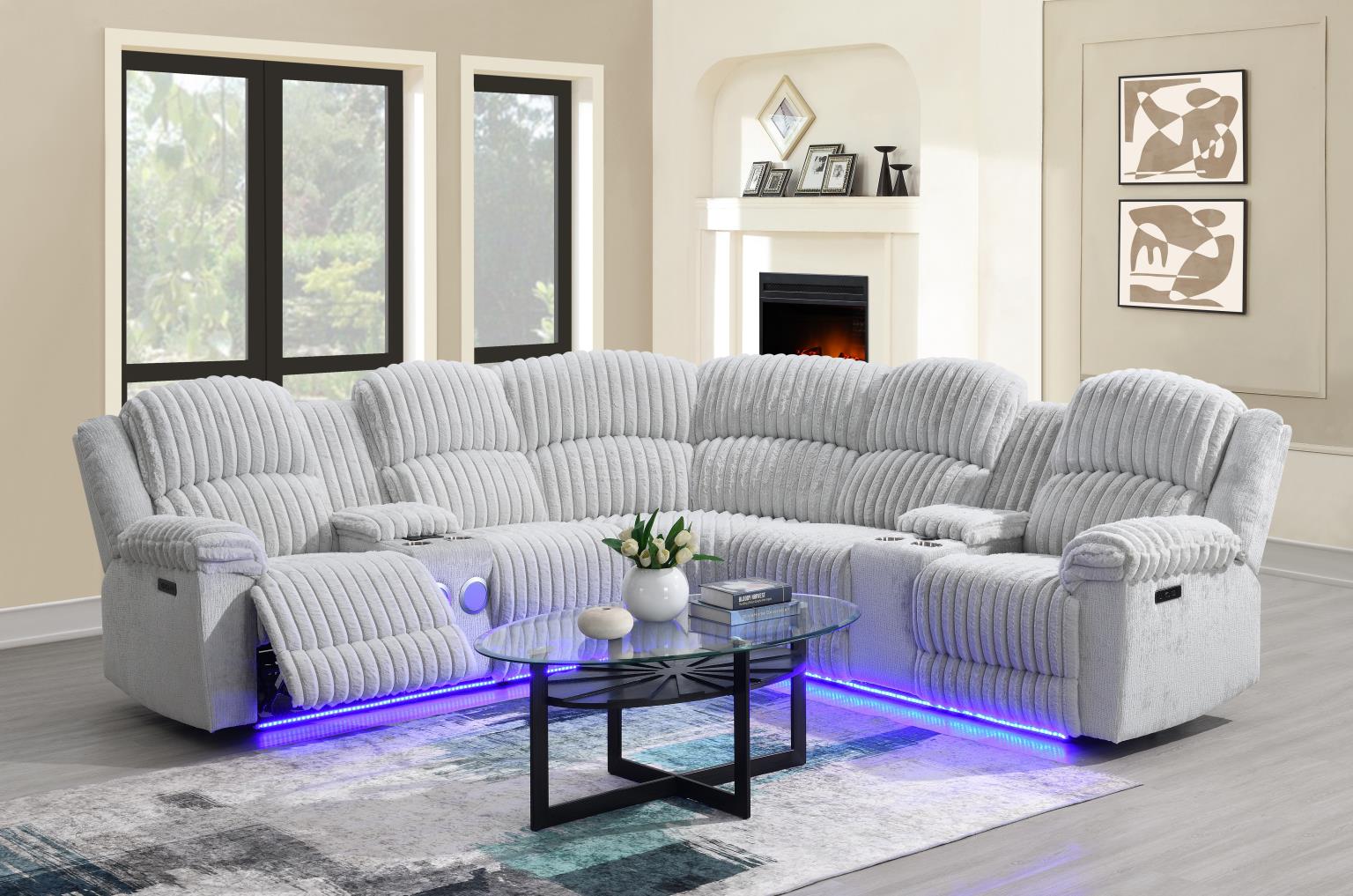 Gray Corduroy Power Sectional with Bluetooth – U61