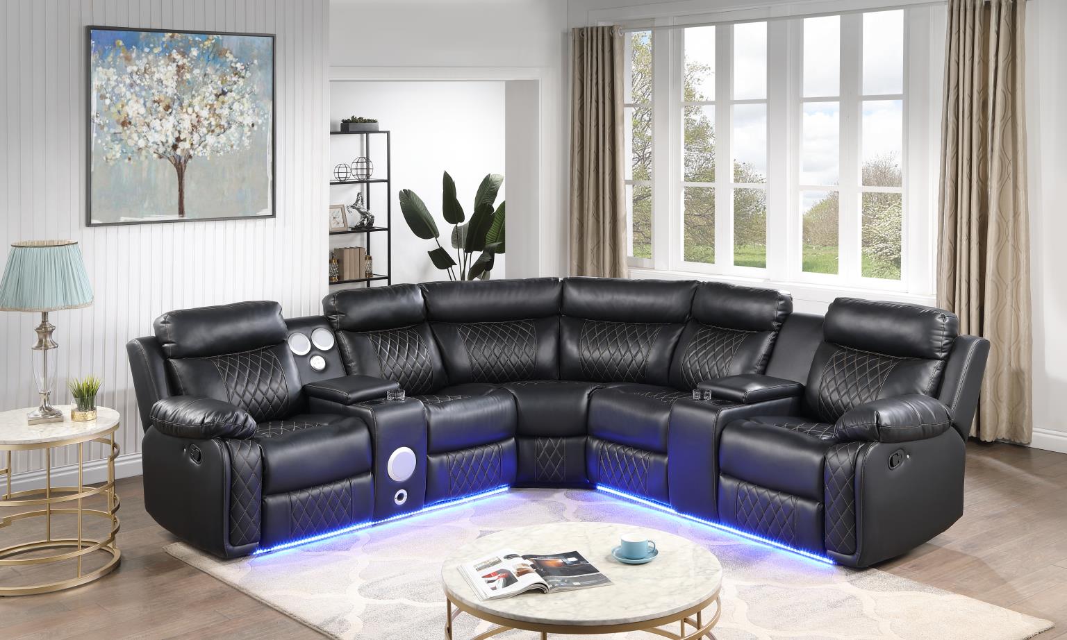 Black Air Gel Leather Motion Sectional – U63