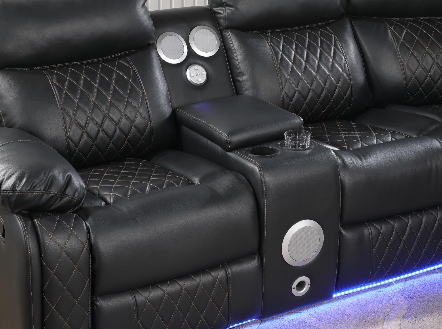 Black Air Gel Leather Motion Sectional – U63