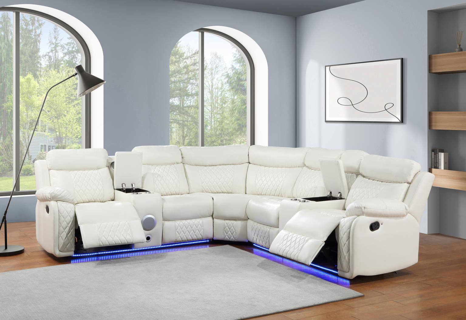 White Air Gel Leather Motion Sectional – U64