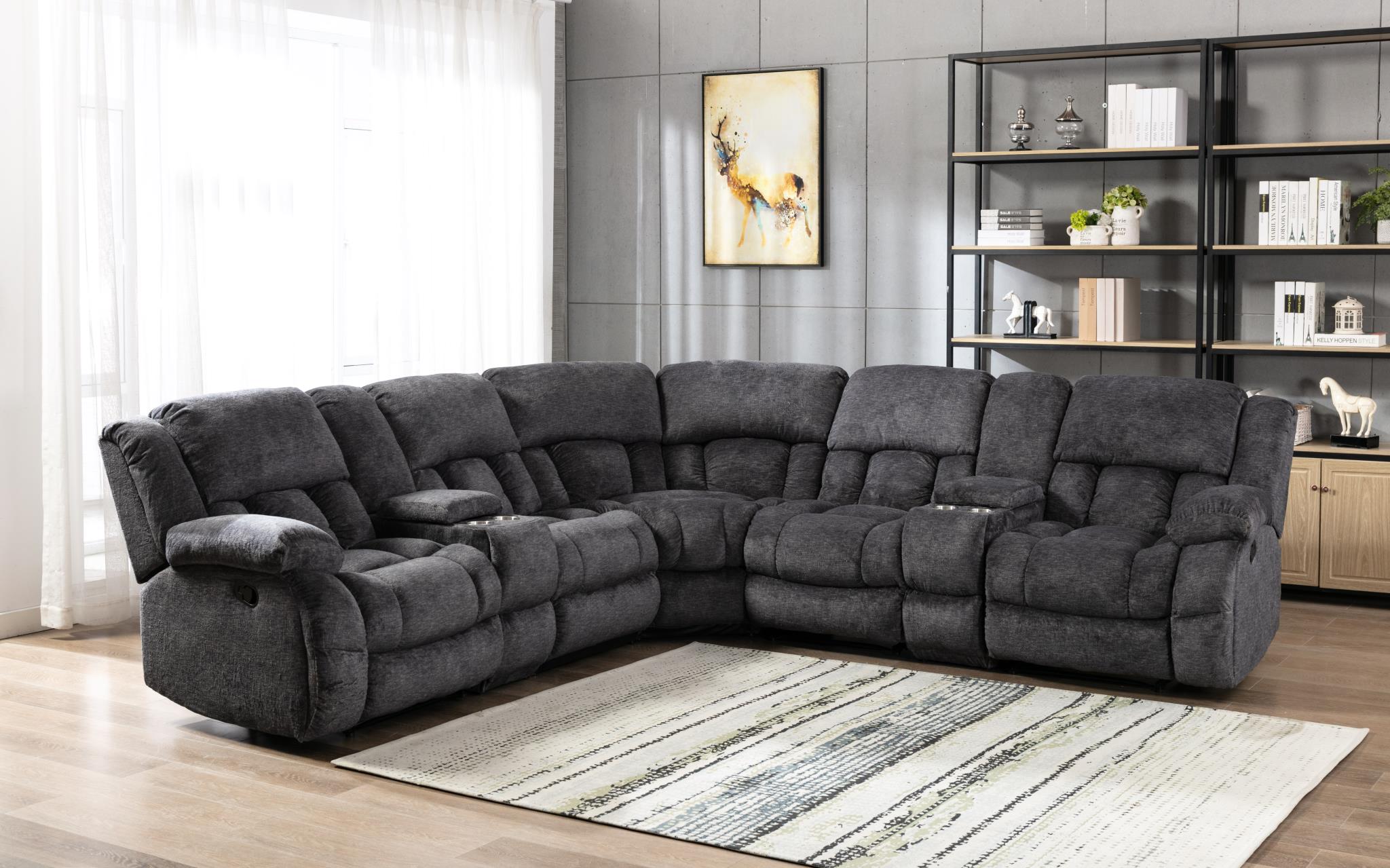 Charcoal Gray Teddy Bear Motion Sectional – U65