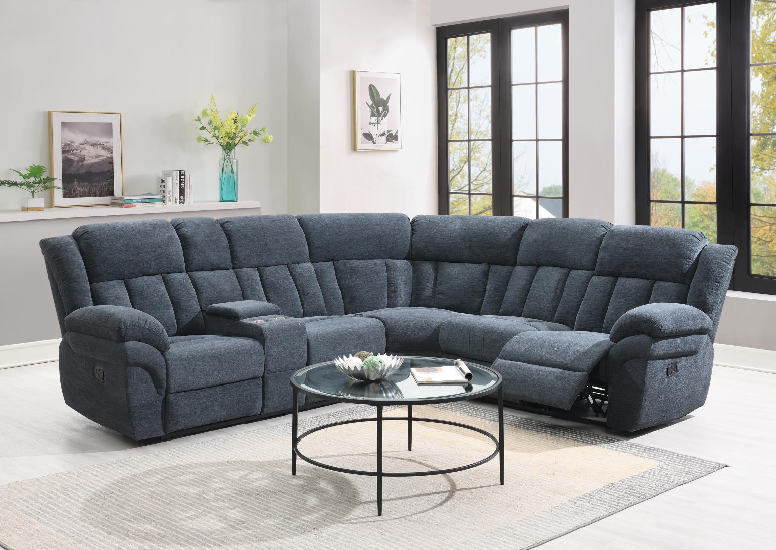Denim Blue Fabric Motion Sectional – U84