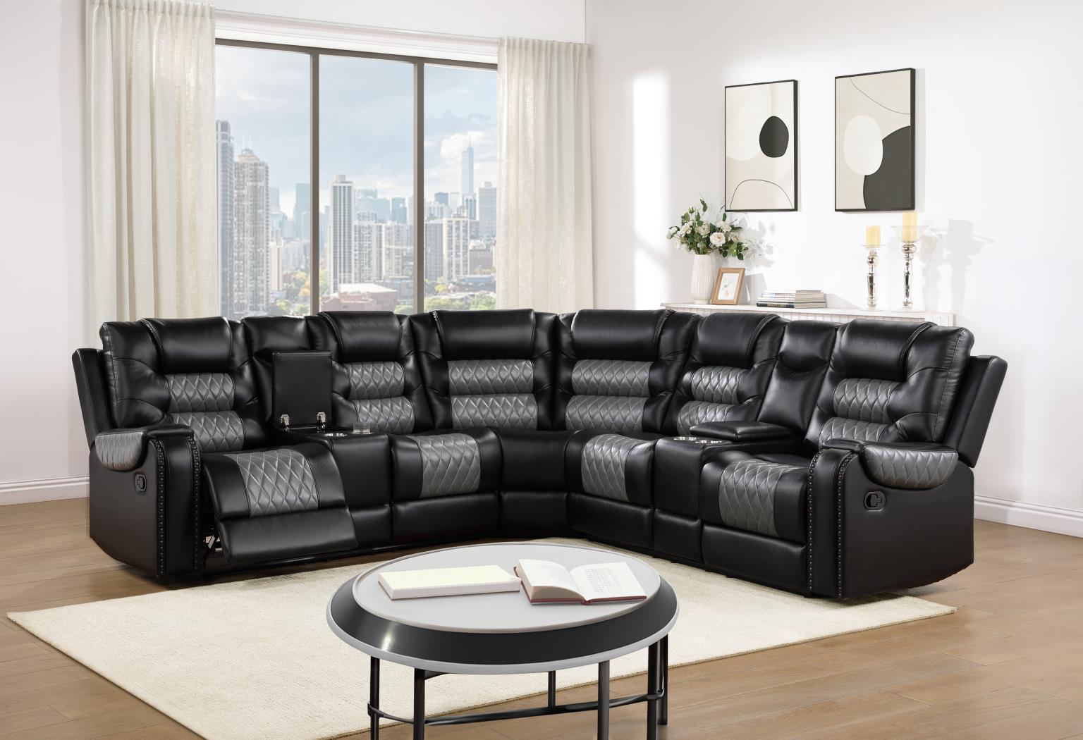 Black/Gray Motion Reclining Sectional – U89