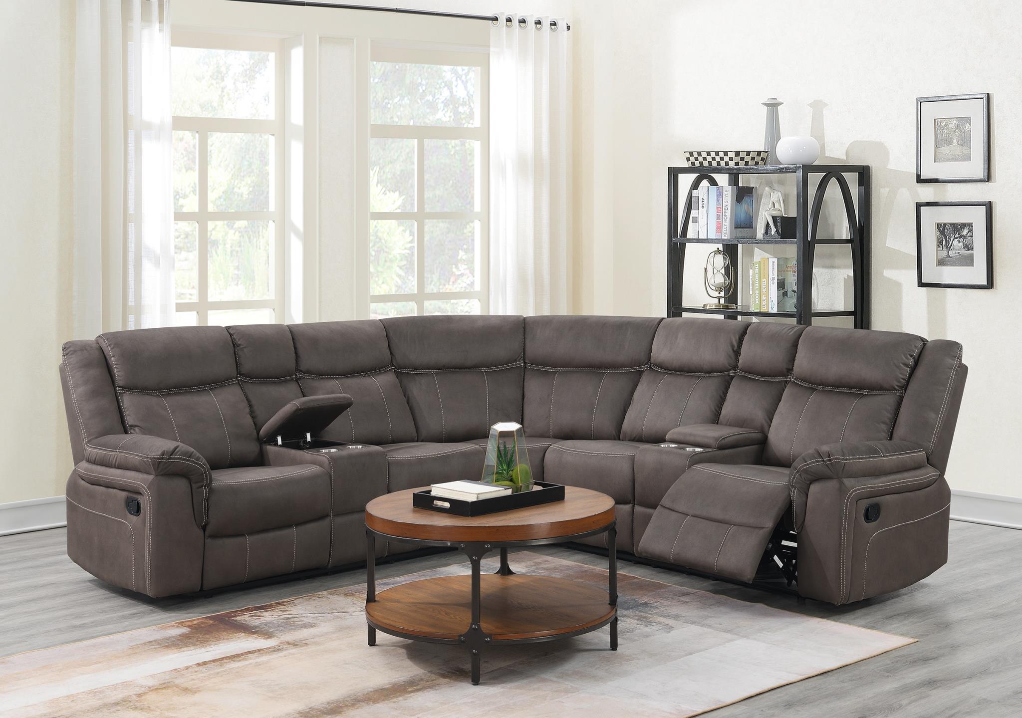 Brown Fabric Reclining Sectional – U90
