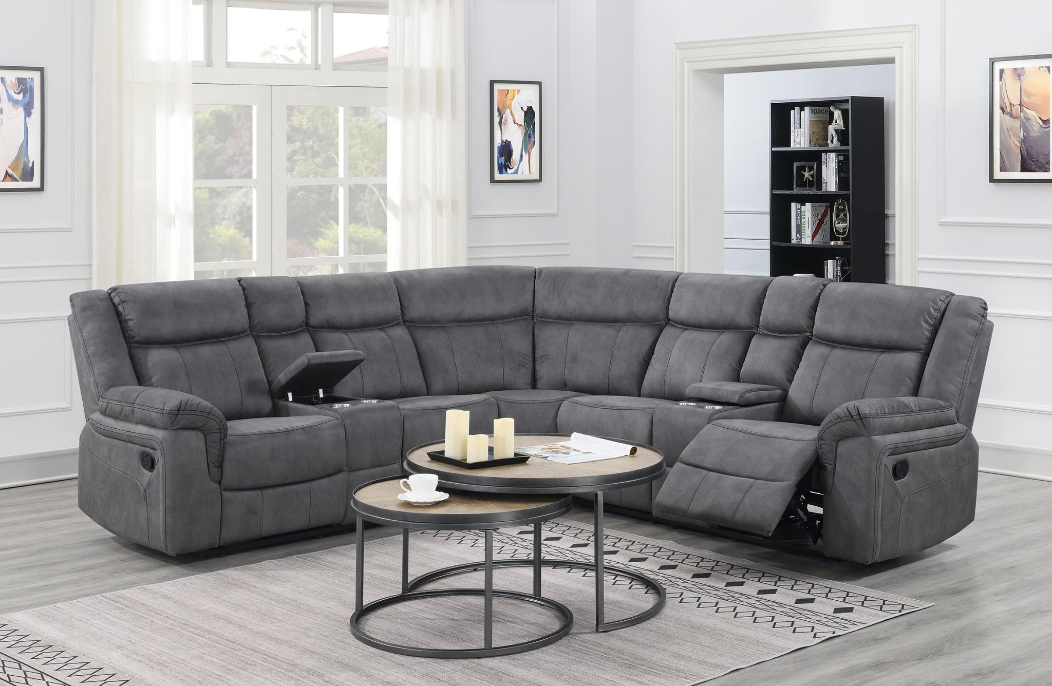 Gray Fabric Reclining Sectional – U91