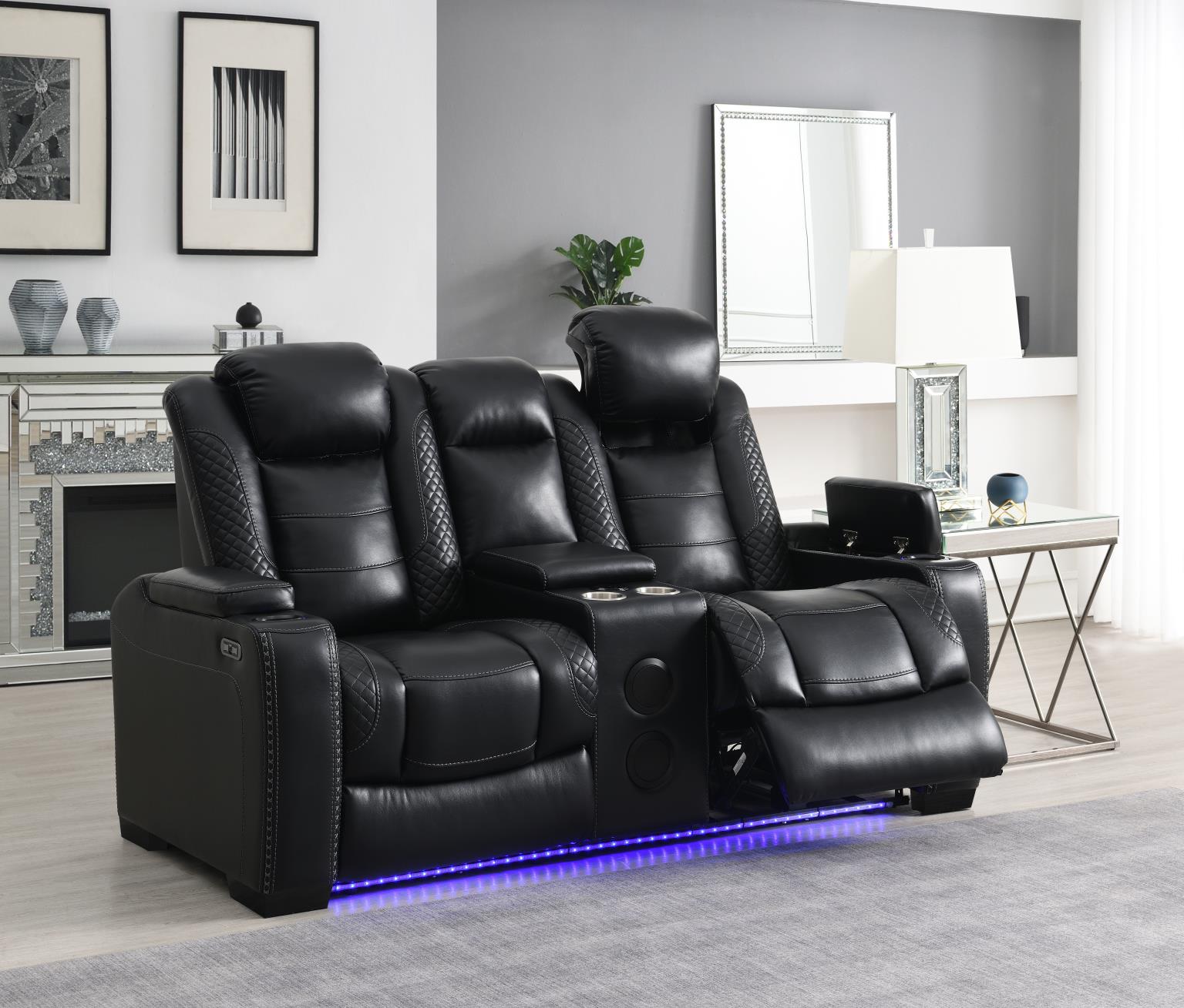 Black LED Power Reclining Loveseat – U92-L