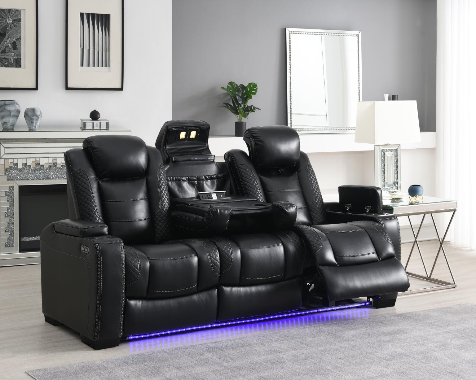 Black LED Power Reclining Sofa – U92-S