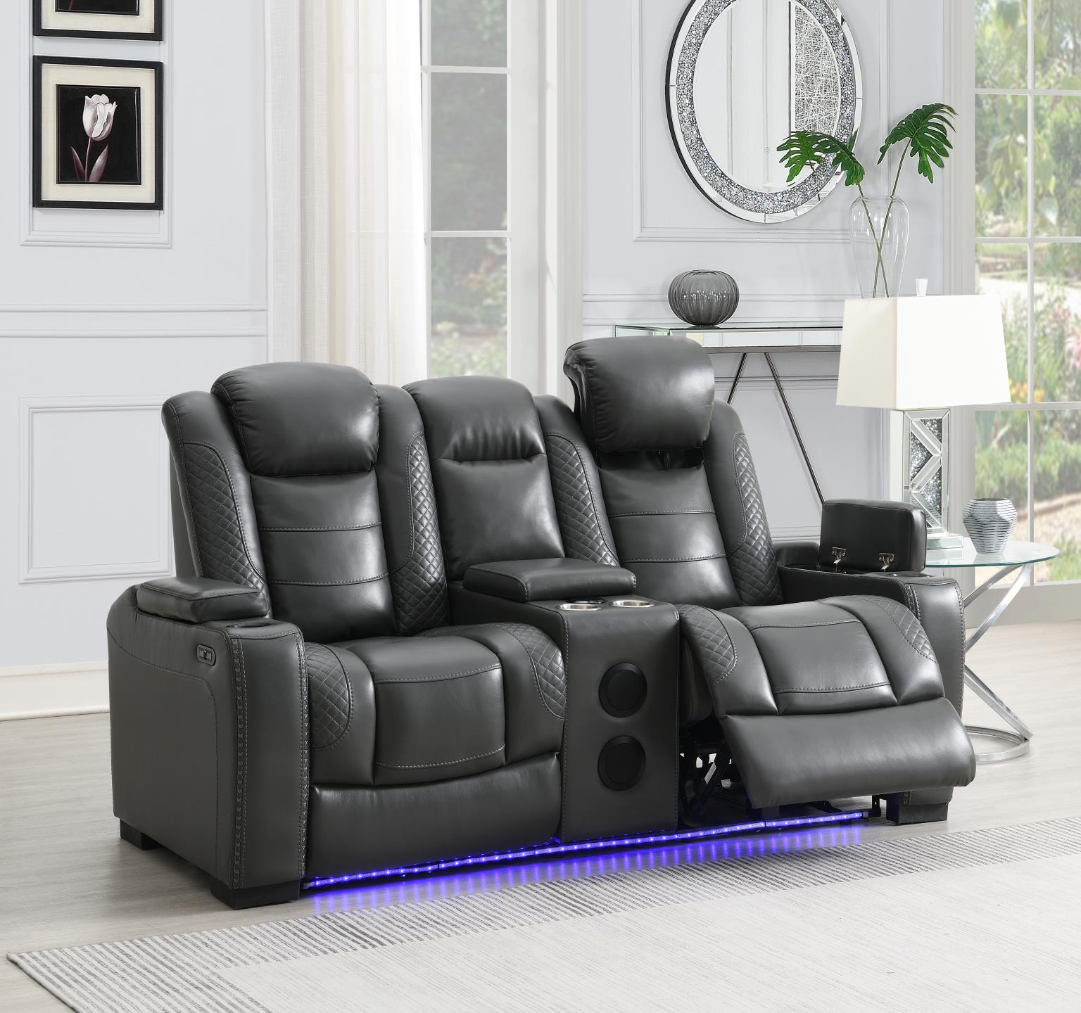 Gray LED Power Reclining Loveseat – U93-L