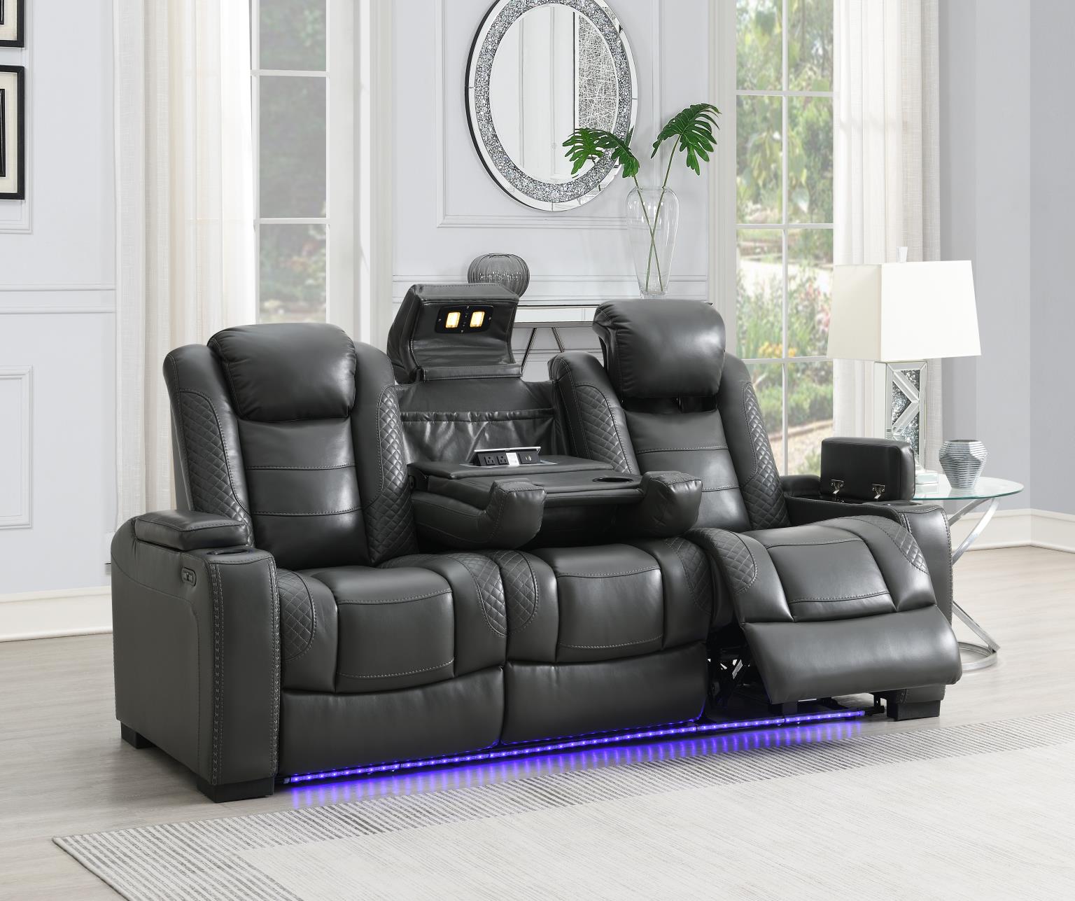 Gray LED Power Reclining Sofa – U93-S
