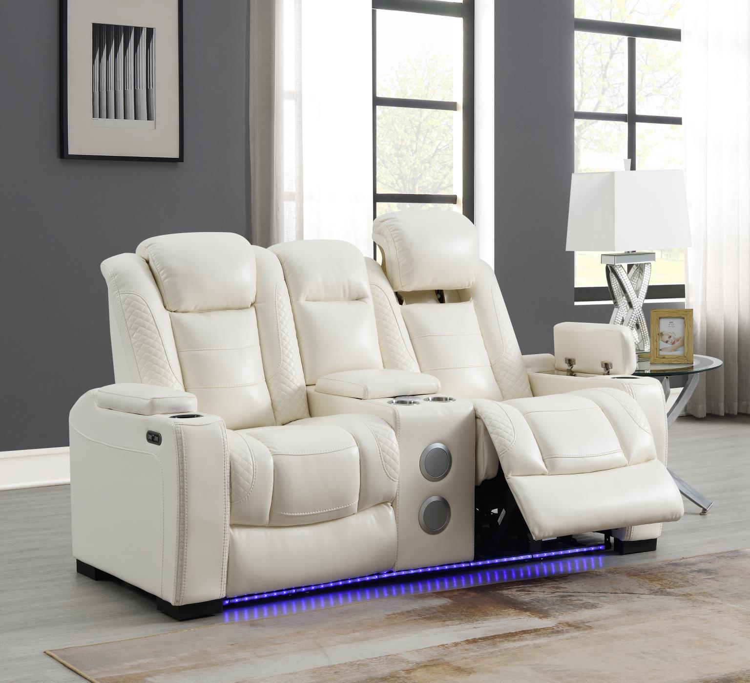 White LED Power Reclining Loveseat – U94-L
