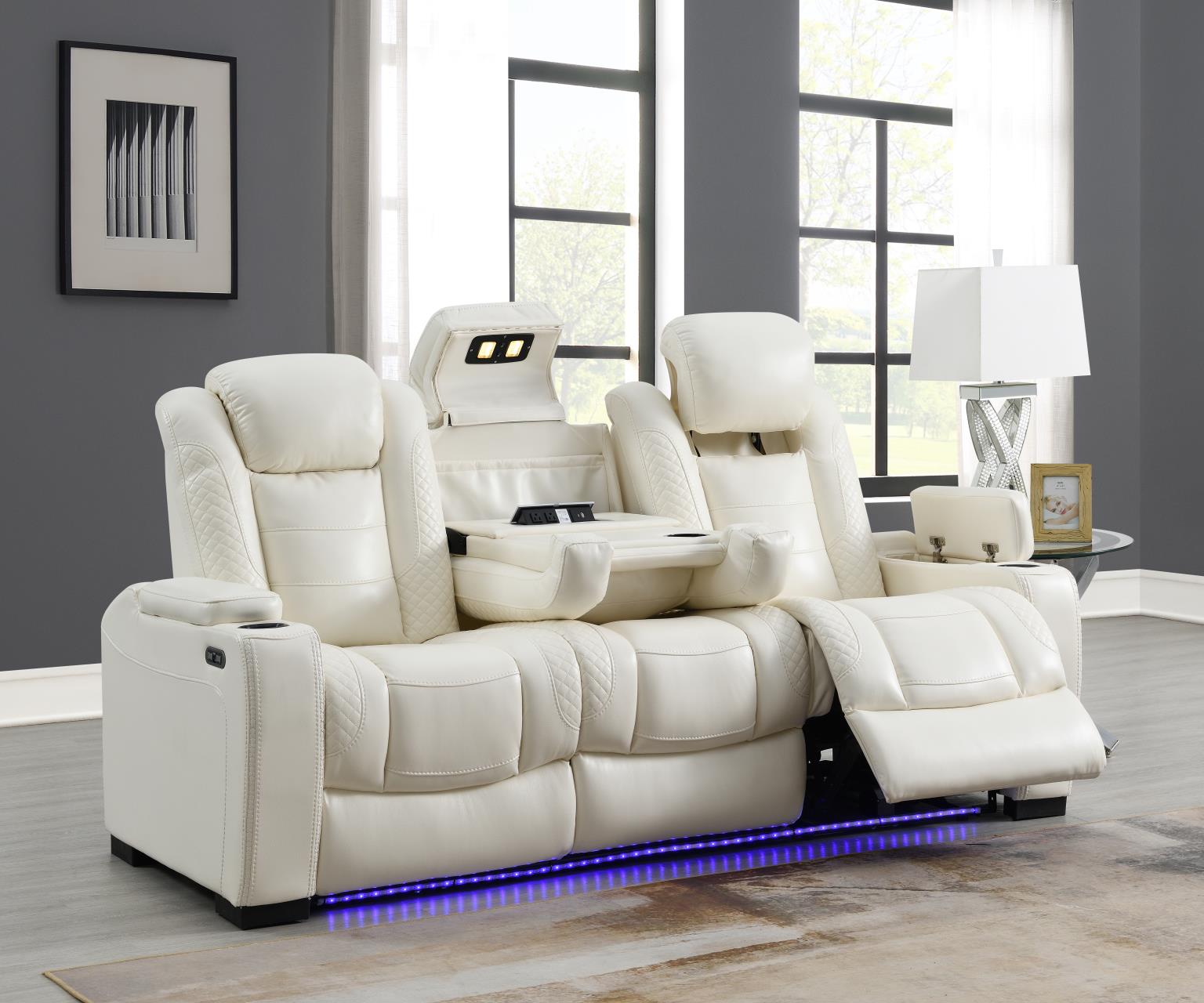 White LED Power Reclining Sofa – U94-S