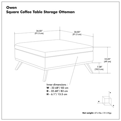 Owen - Square Coffee Table Storage Ottoman - Dark Gray