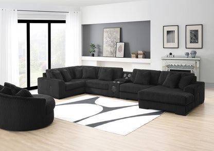 U242 - 7 Piece Sectional With Right Chaise (1 RAF Chaise + 3 Armless Chair + 1 LAF + 1 Wedge + 1 Console) - Without Ottoman - Black