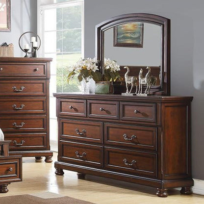 Dresser With 3 Small & 4 Large Drawers, Round Knobs, Bedroom Furniture - Cherry