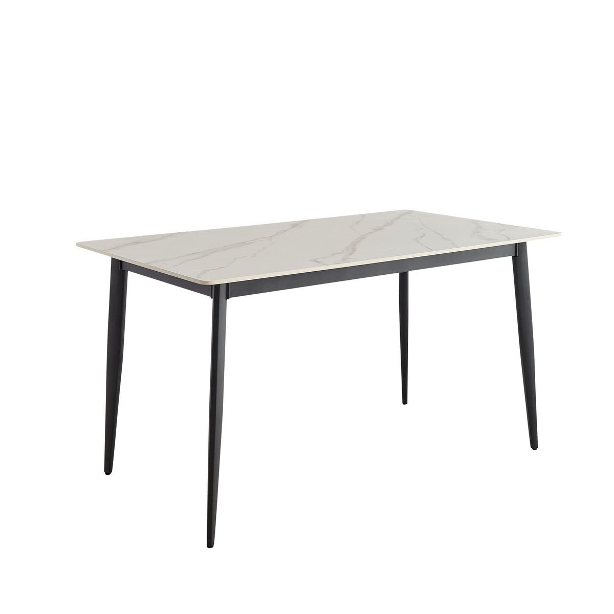 Dining Table Round White Sintered Stone Top Heavy Duty Metal Legs Waterproof Surface For Kitchen Dining Room Or Office Furniture - White / Black