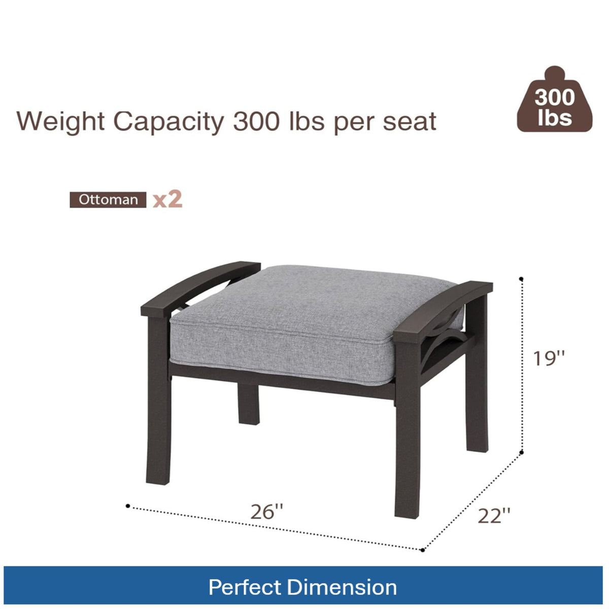 Modern All-Weather Ottomans With Cushions (Set of 2)