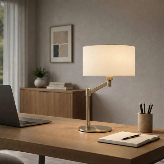 Horizon - Table Lamp With On / Off Switch Curved Base Linen Shade - Brushed Nickel / Silver / White