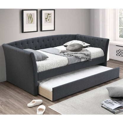 Daybed With Trundle Button Tufted Slat Included - Charcoal