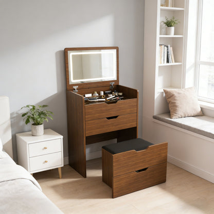 Vanity Desk With Lighted Mirror & Stool